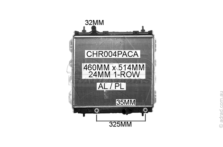 RADIATOR - Chrysler PT Cruiser '00-10 2.0/2.4ltr 4cyl Core: 459x504x26 H/P 525x49/49 - NC332A