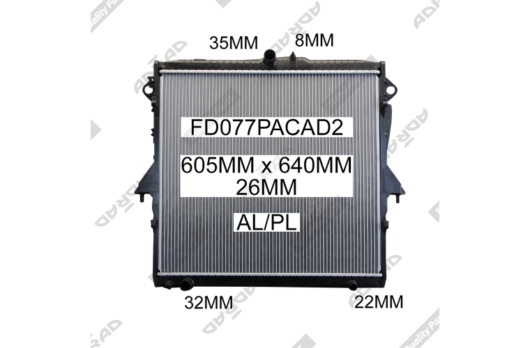 RADIATOR - Ford Everest UA 2011- 07/15, 3.2ltr Turbo Diesel & Ford Ranger PX '11- 2.2/3.2ltr Turbo Diesel - NC533M