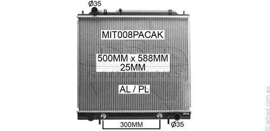 RADIATOR - Mitsubishi    Delica Spacegear L400 '94-06 2.0/2.4ltr 4cyl  &  Express L400 WA '94-06 2.4ltr 4cyl  &  Starwagon L400 WA '94-05 2.0/2.4ltr 4cyl