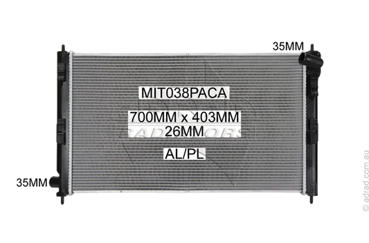 RADIATOR - Mitsubishi Lancer Evolution 10 '08- 2.0ltr 4cyl Turbo & Mitsubishi Outlander ZG / ZH '06-12 3.0ltr V6 & Mitsubishi ASX '10- 1.8ltr Turbo Diesel