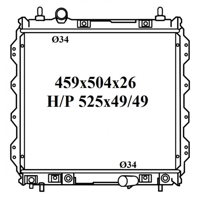 RADIATOR - Chrysler PT Cruiser '00-10 2.0/2.4ltr 4cyl    Core: 459x504x26 H/P 525x49/49