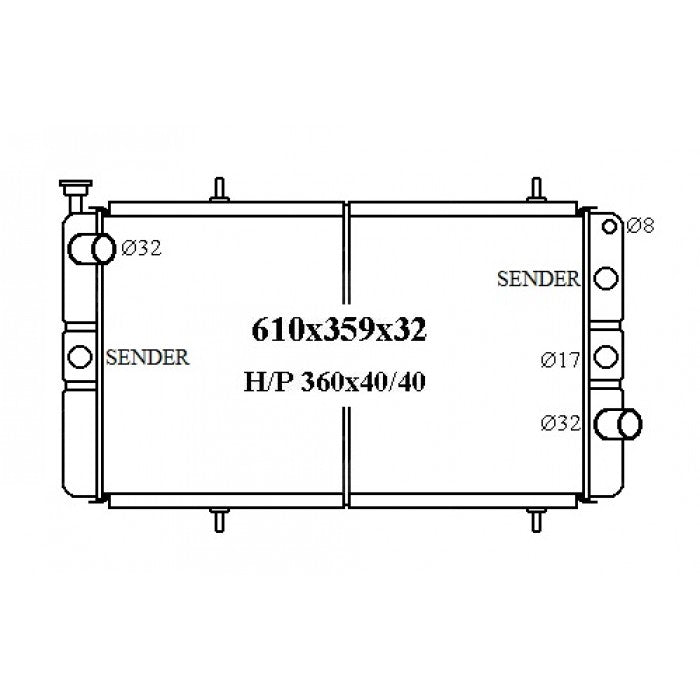 Radiator Assembly - BC To Suit Peugeot 309 '85-89 1.9ltr 4cyl Core: 610x359x32 H/P 3 - NC487M